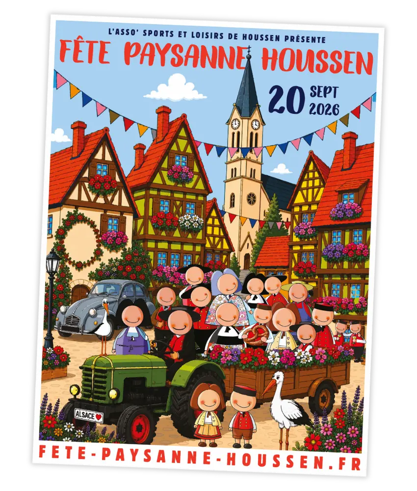 Affiche Fete Payssane Houssen 2026 près de Colmar Marché producteur Banquets paysan expo véhicules anciens